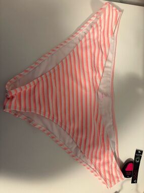 No Boundaries Coral Pink & White Striped Bikini Bottom
